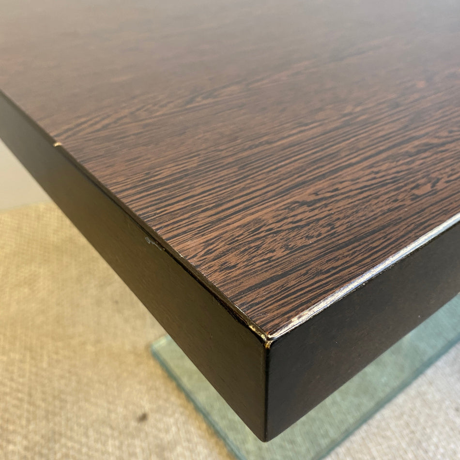 Tisch gebraucht dunkelbraun golden Holz Glas 120x80