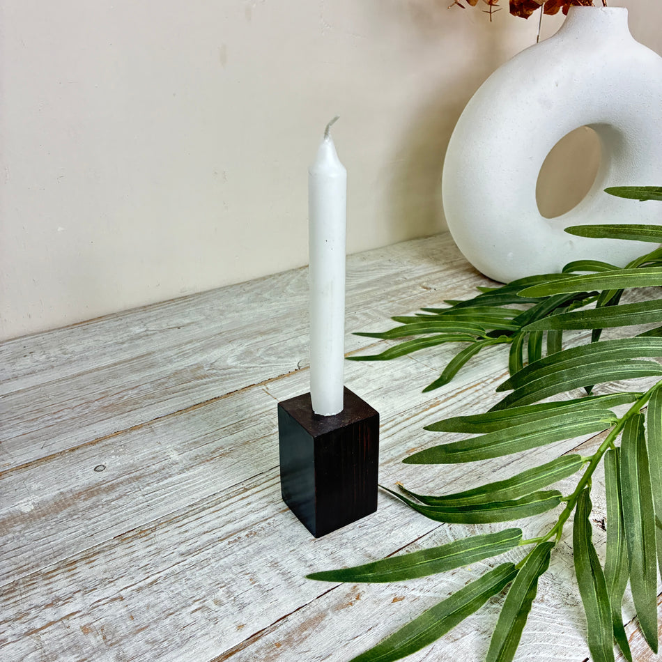 Kerzenständer Dunkelbraun Holz Block Quader Kerzenhalter Stabkerze Deko