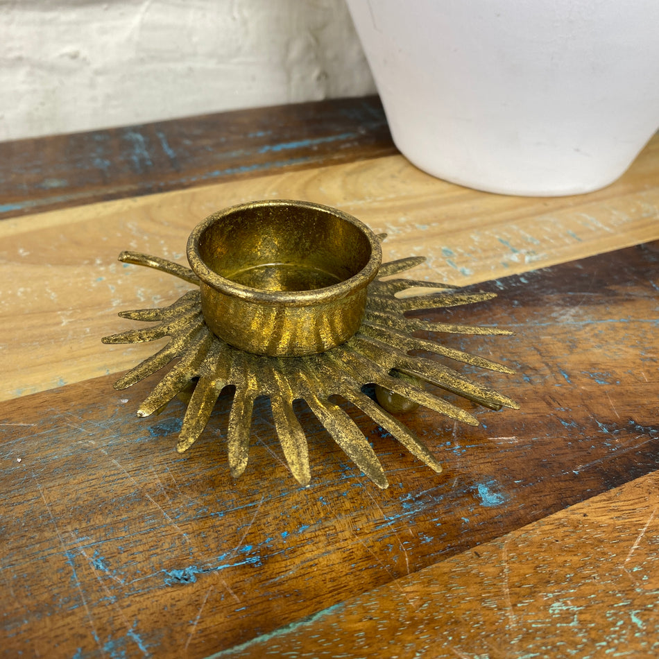 Countryfield Dorie Teelichthalter golden Metall Floral Blatt Vintage Look