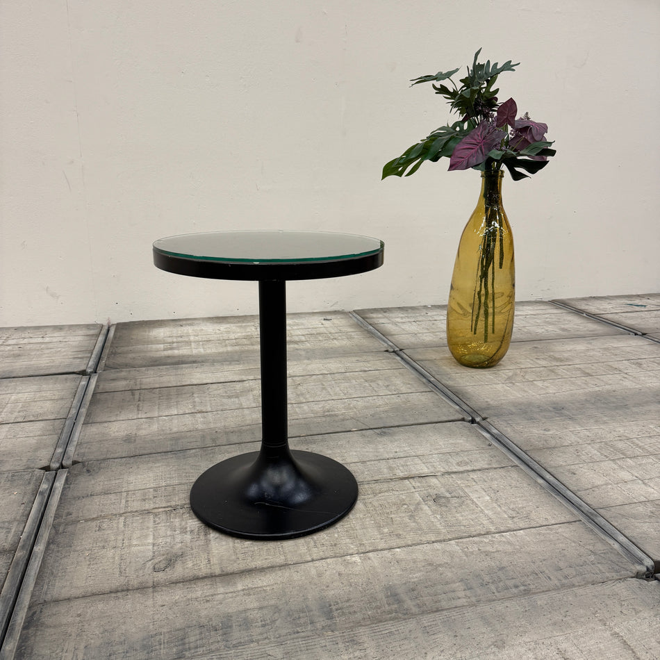 Designer Loungetisch Beistelltisch Rund Glasplatte Dunkle Eiche Schwarz Gebraucht