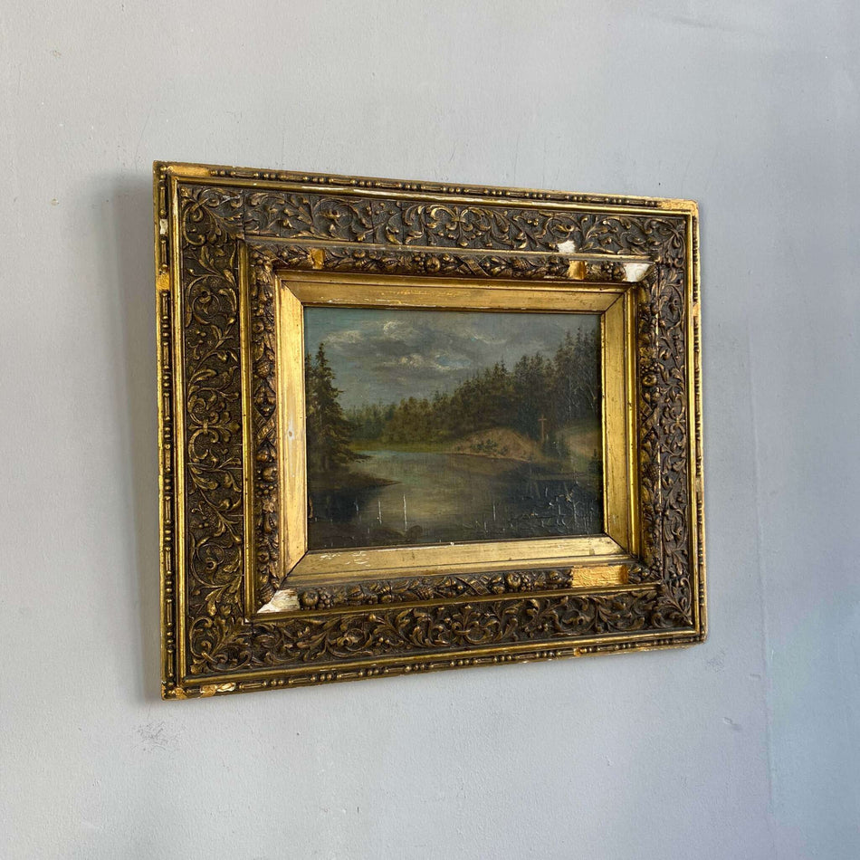 Ölgemälde Landschaft antik Wandbild Goldstuckrahmen