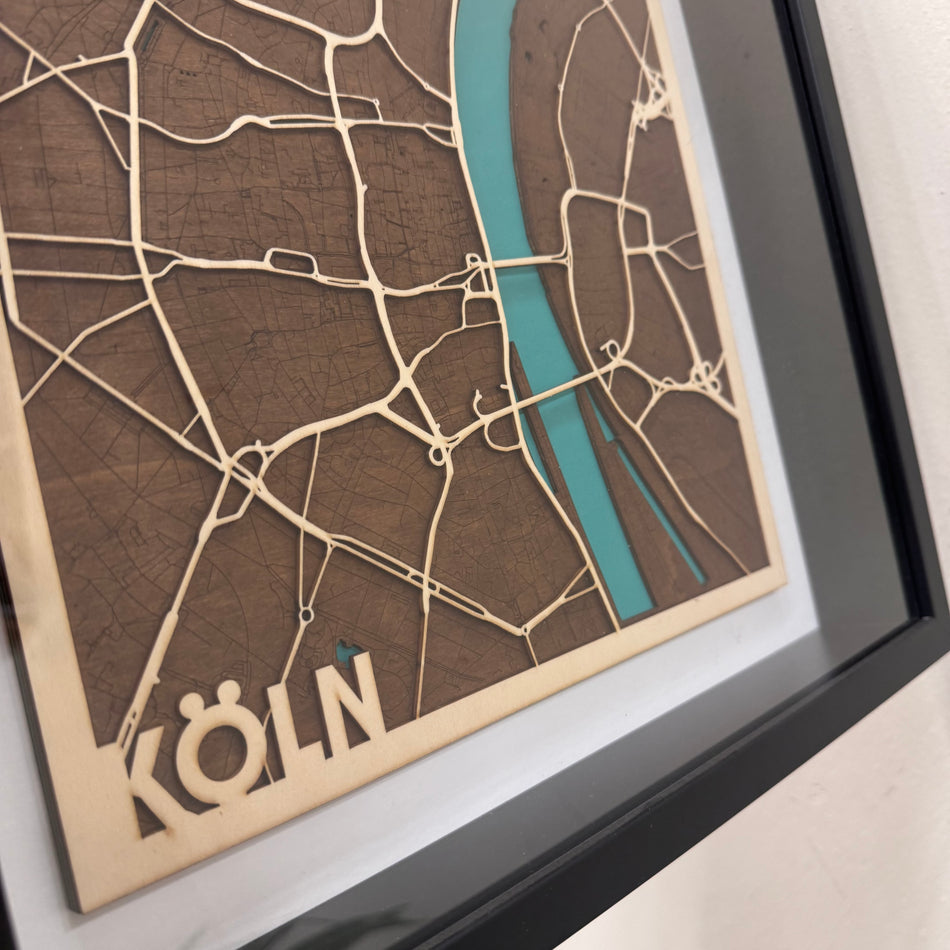 Thomas Klotz Köln Holz-Stadtkarte Blau 3D-Relief Wandbild Deko