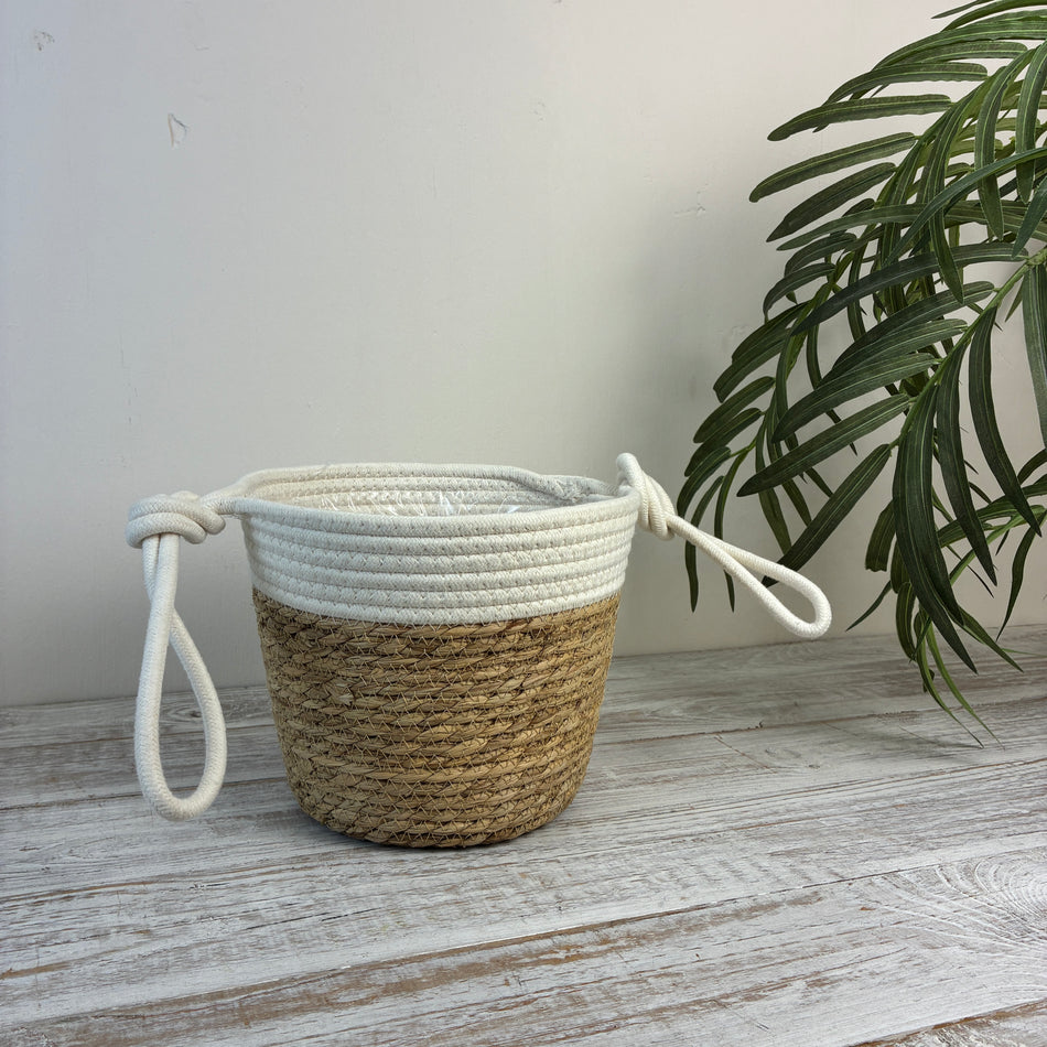 Design Korb Übertopf Seegras Kordel Blumentopf Natur Weiß
