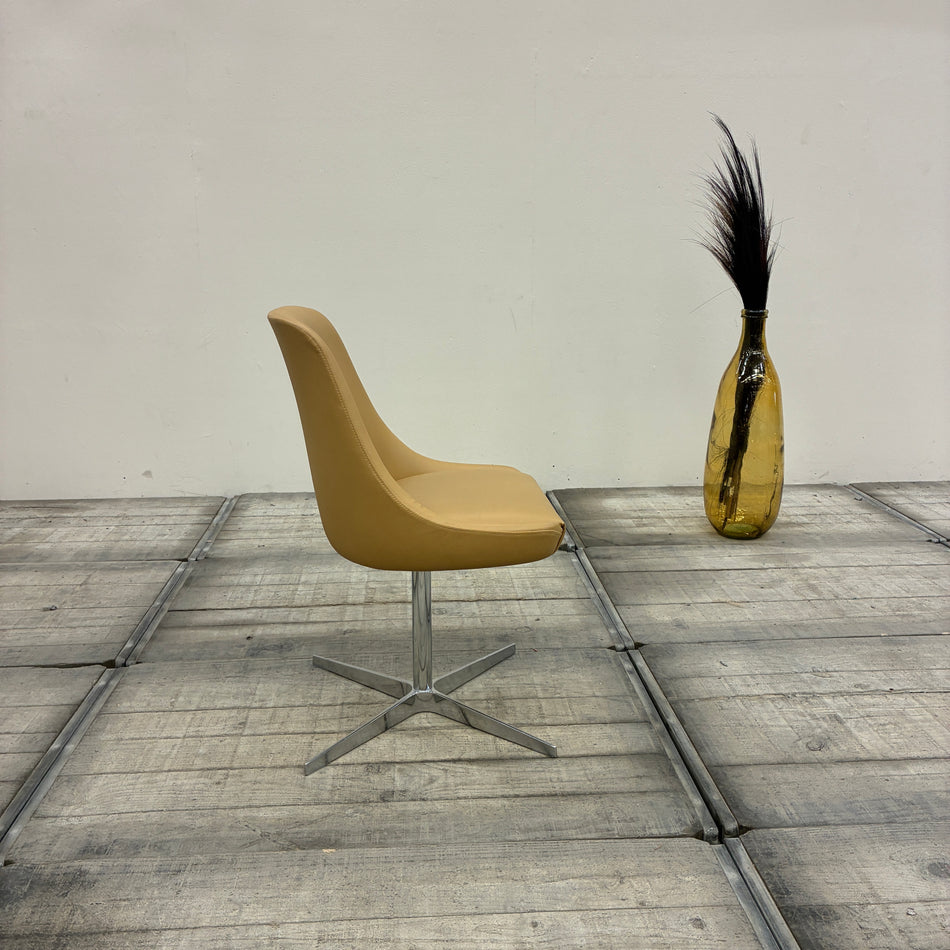 Drehstuhl Beige 5-Stern-Fußkreuz Ocker Kunstleder Stuhl Gebraucht