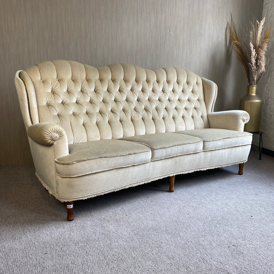 Vintage Sofa gebraucht beige 3 Sitzer Couch gesteppt
