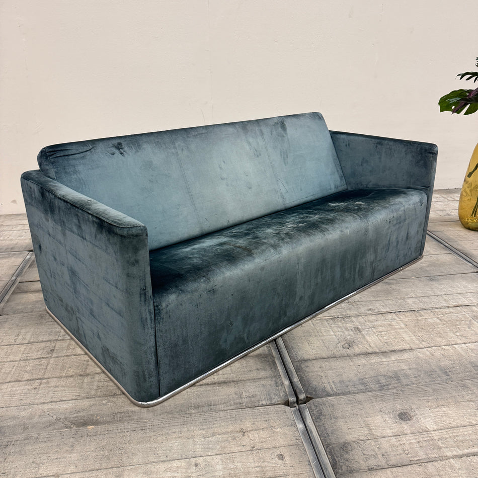 Designer Samtsofa 2-Sitzer / 3-Sitzer Petrol Blau-Grün Couch Gebraucht