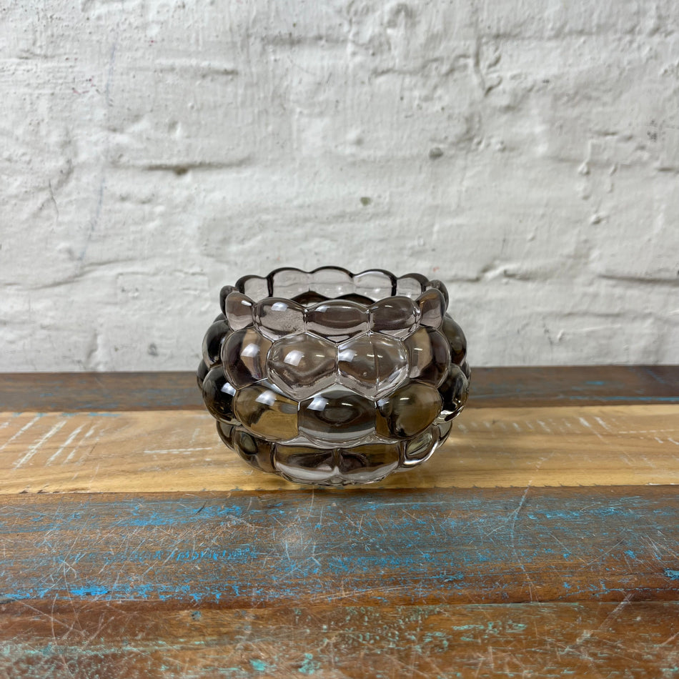 Teelichthalter grau Glas transparent Bubble Design 12cm Kerzenhalter