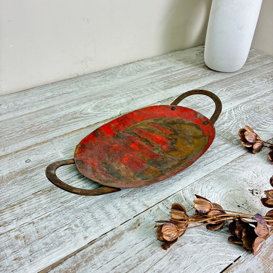 Vintage Metall Schale 40x20cm Altmetall Griffe Rot Rost Patina Dekotablett