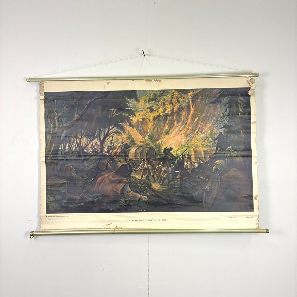 Vintage Schulkarte - Schlacht im Teutoburger Wald - Rollbild Lehrtafel Wanddeko