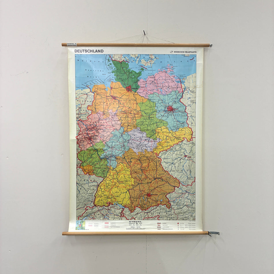 Vintage Schulkarte – Deutschland (Wenschow Reliefkarte) – Geografie Lehrtafel Rollbild