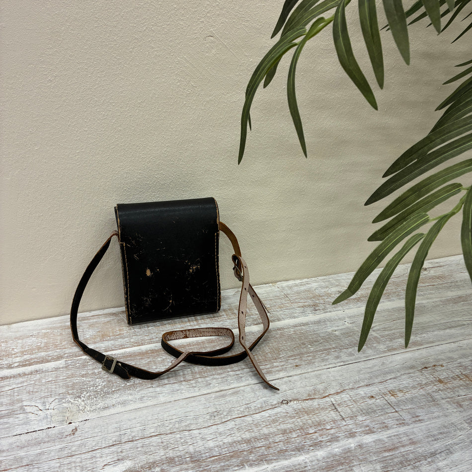 Tasche Schwarz Leder Vintage Umhängetasche Klein Antik