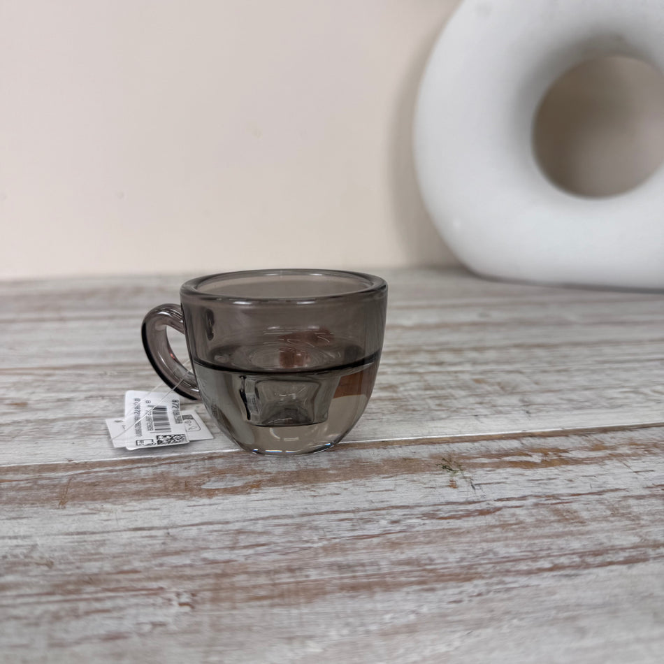 Kerzenhalter Grau 8cm Tassenform Glas Kerzenständer Deko