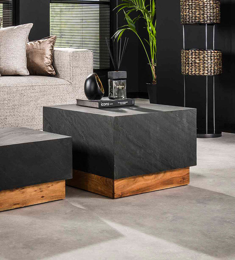Blox Slate Couchtisch groß Schier / Akazienholz Massiv