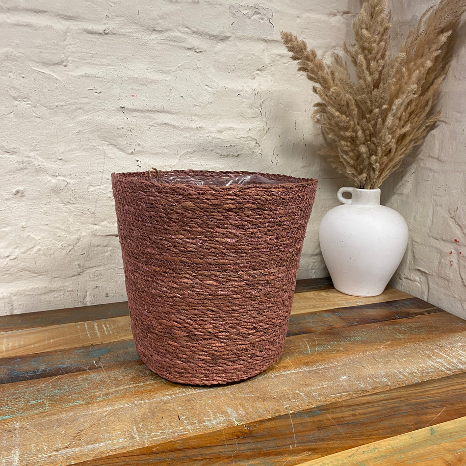Blumentopf rosa Seagrass Korb mit Kunststoffbeschichtung