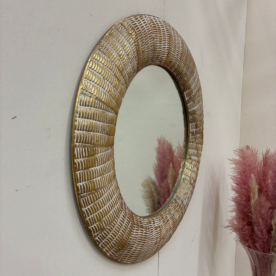 Dijk Natural Collection Wandspiegel 80x80 Rund Rahmen Strukturiert Gold Spiegel