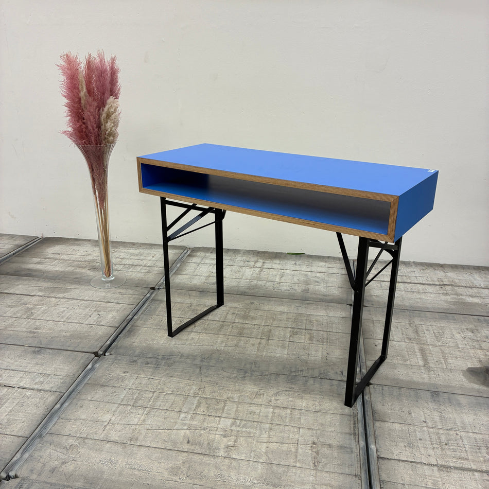 Design Konsolentisch Schreibtisch Blau Holz Schwarz Metall Tisch Gebraucht