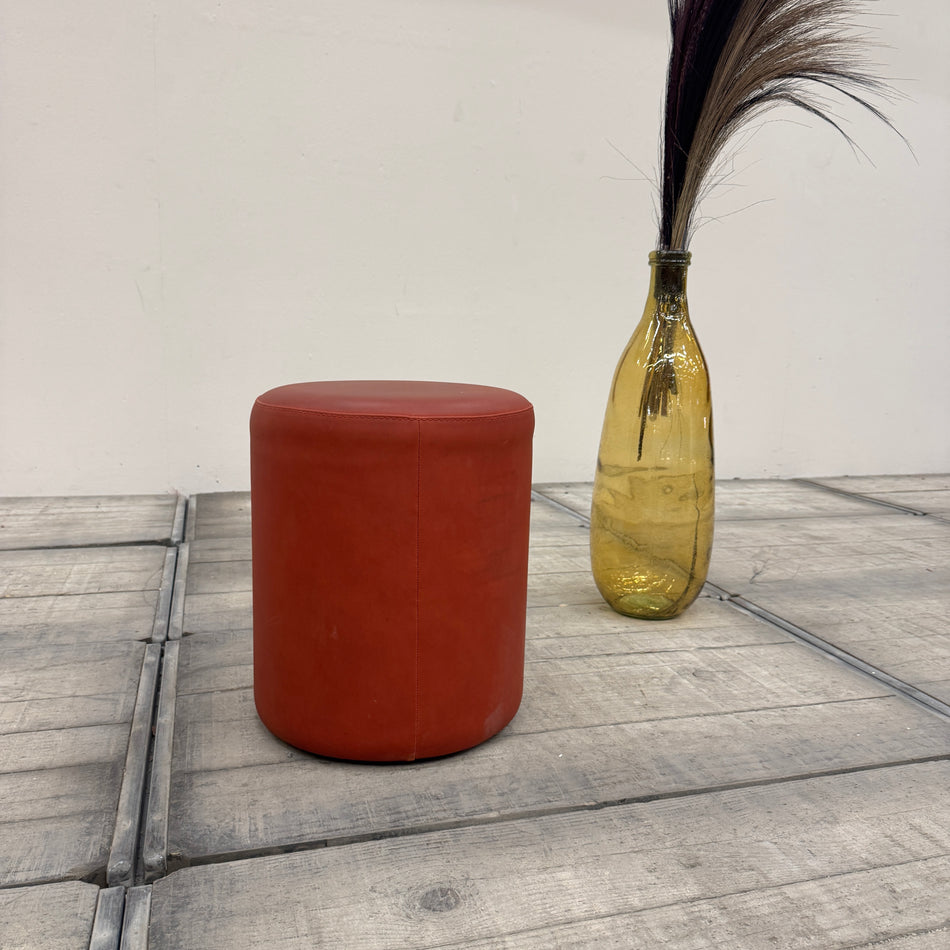 Leder Pouf Hocker Zylinder Rot Gebraucht