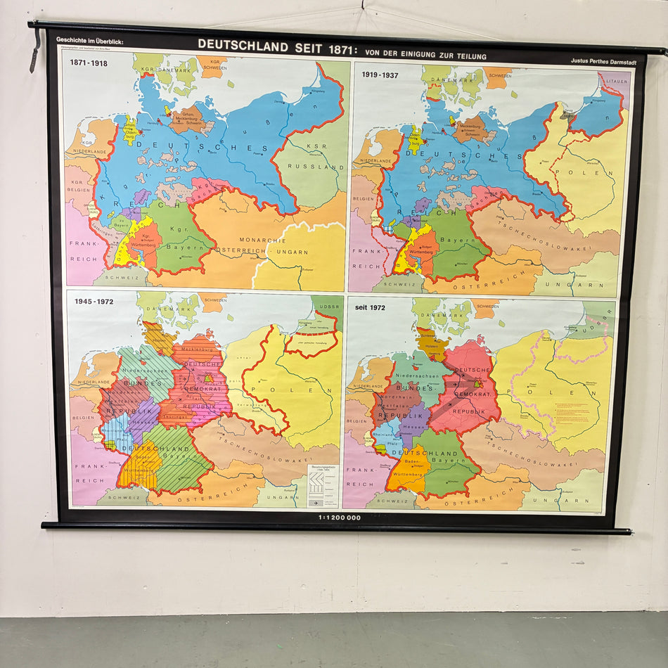 Vintage School Map – German East since 1871 – Geography Educational Chart Justus Perthes Roll Map Used