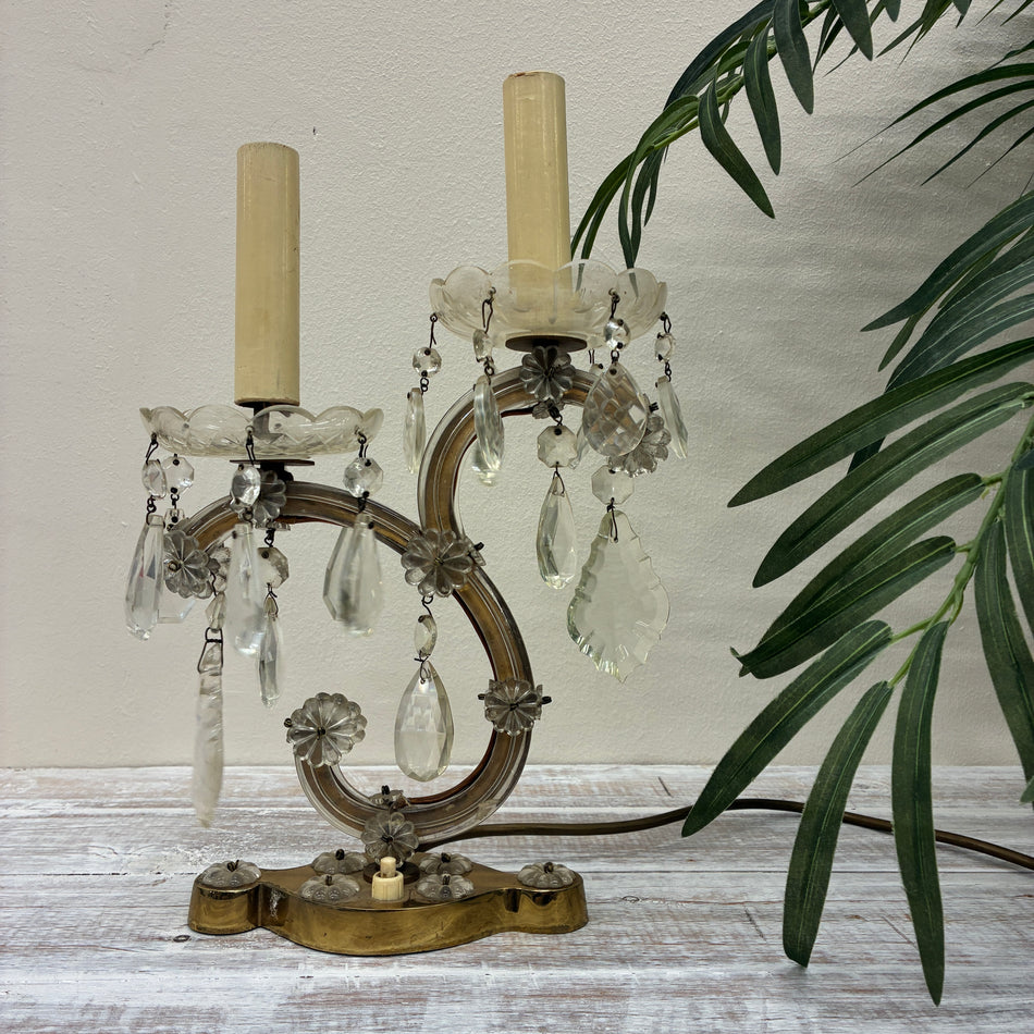 Tischleuchte antik Lampe 2-flammig Prismenbehang