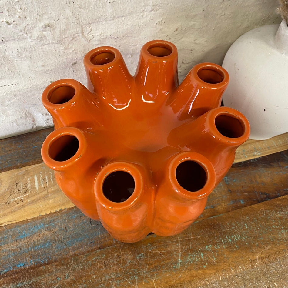 Luna Tube Vase orange Keramik Deko Blumenvase 24cm