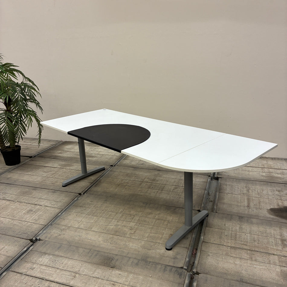 Schreibtisch Weiß 200x80 Silber Höhenverstellbar Inset-Auflage Bürotisch Gebraucht