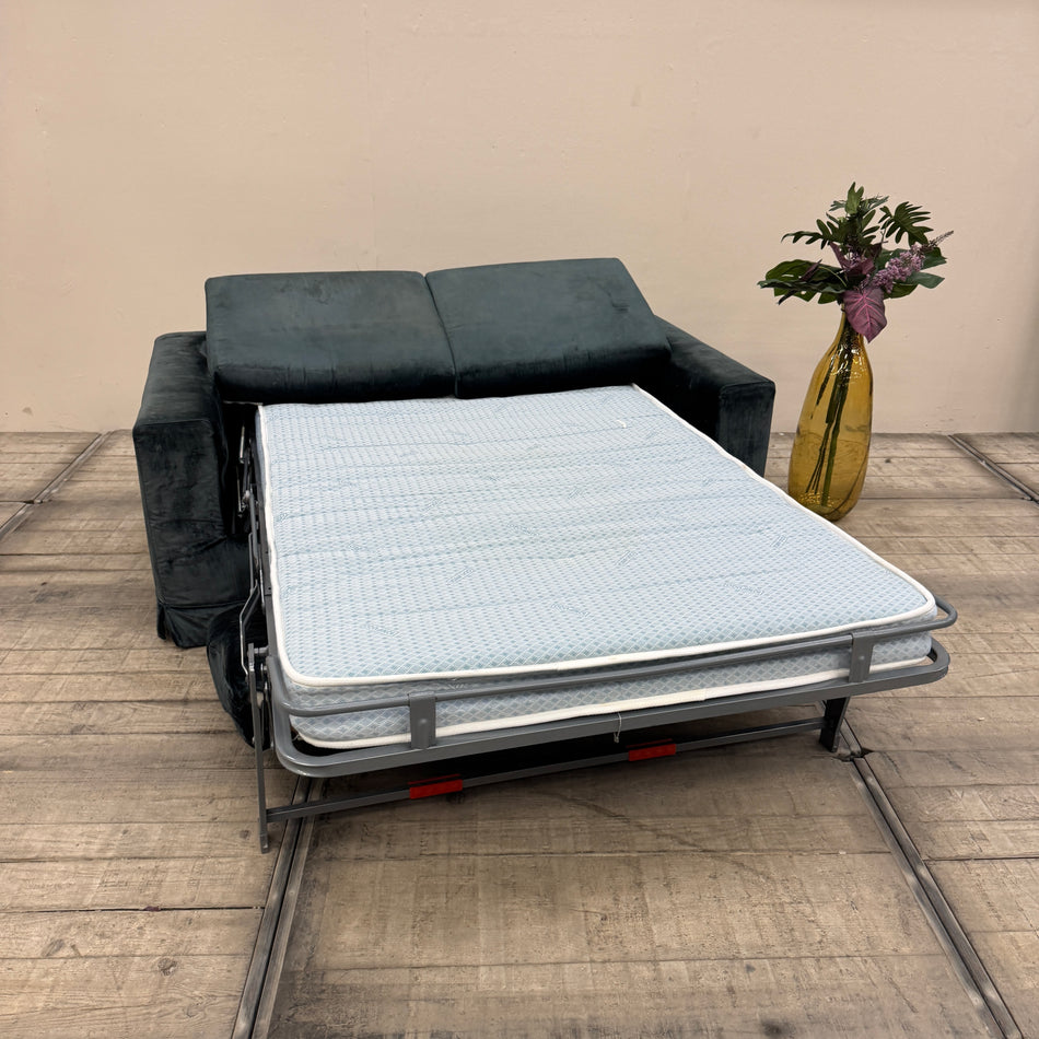 Schlafsofa Ausziehsofa 2-Sitzer Samt Petrol / Blau-Grün Couch Schlafcouch Gebraucht