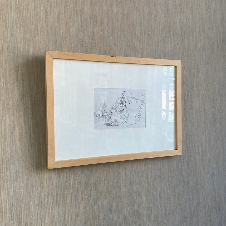 Tom Ehlich Tuschfederzeichnung Fahrrad Kunstwerk Wandbild