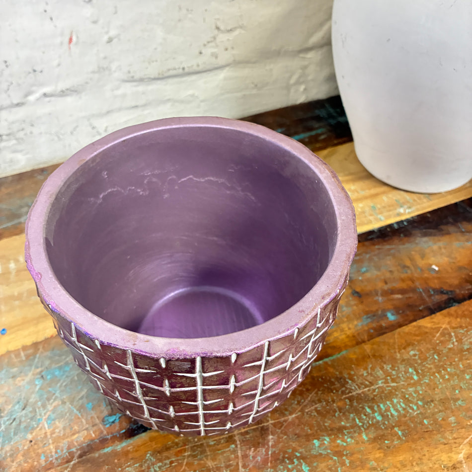 Blumentopf Hanoi lila Zement 14cm