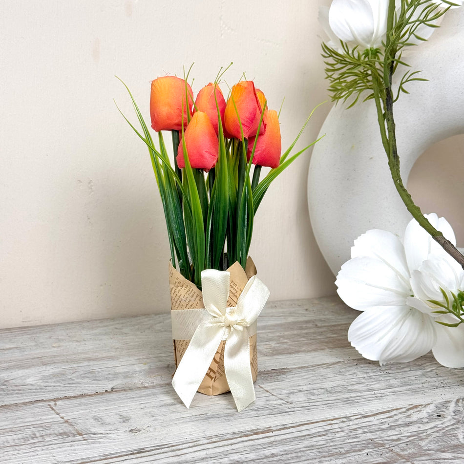 Kunstblumen Tulpen in Geschenkverpackung Deko Orange Frühling