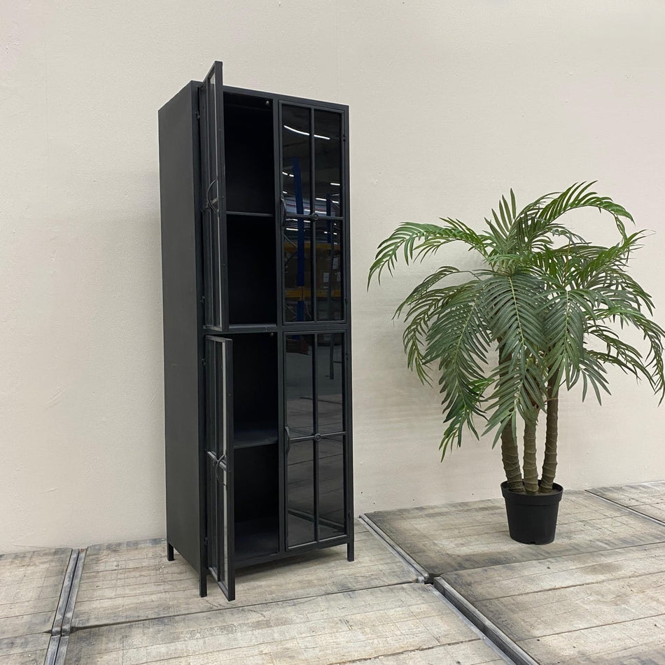 PTMD Vitrine Cave Black Eisen Schwarz Industrial Glas Schrank