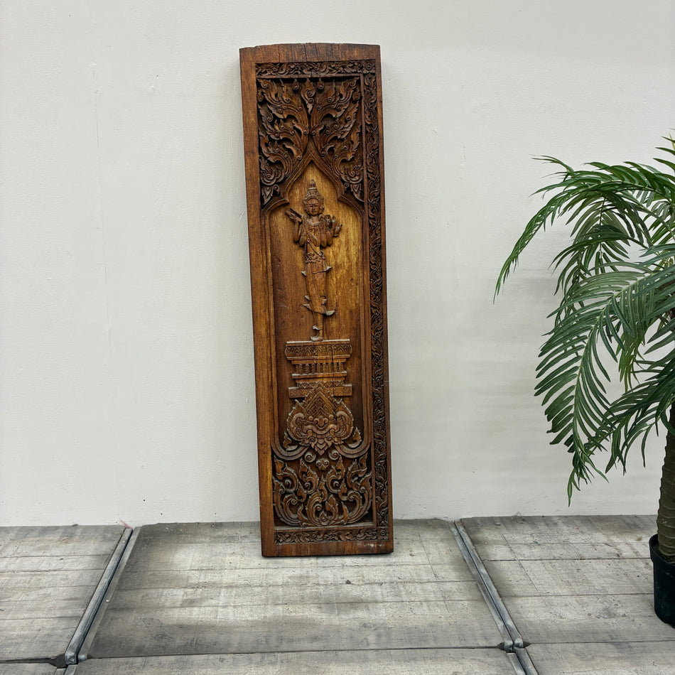 Wandpaneel Geschnitzt Thailand Gottheit Flammenbogen Holz Wandrelief Antik