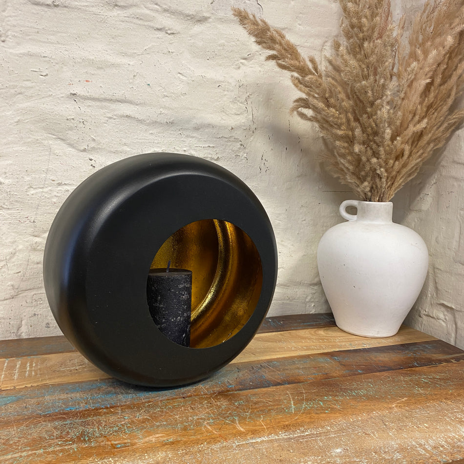 Countryfield Rondo M Windlicht schwarz golden 28cm Deko