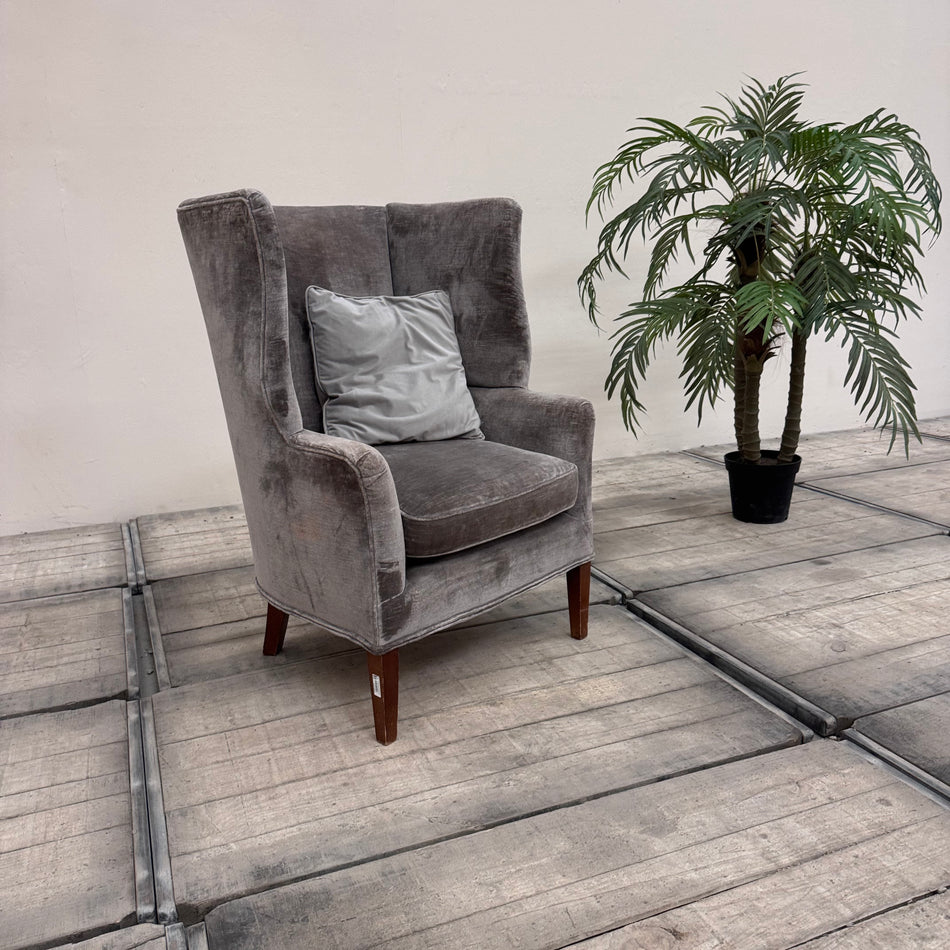 Eleganter Ohrensessel in Samt-Optik grau Sessel 5-Sterne Schlosshotel