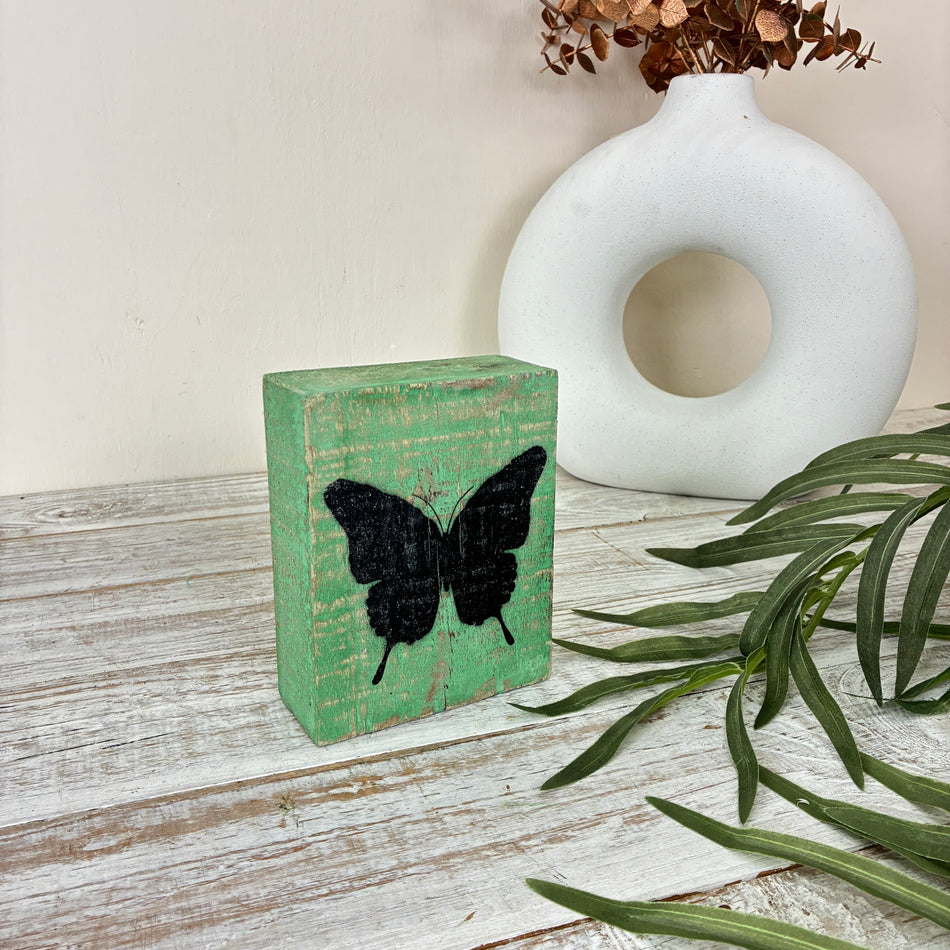 Schmetterling Deko Holzblock Grün Holz Dekoration