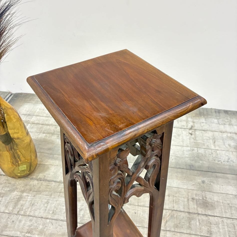 Vintage Telefontisch Pflanzensäule Hoch Holz Schnitzerei Antik Tisch Gebraucht