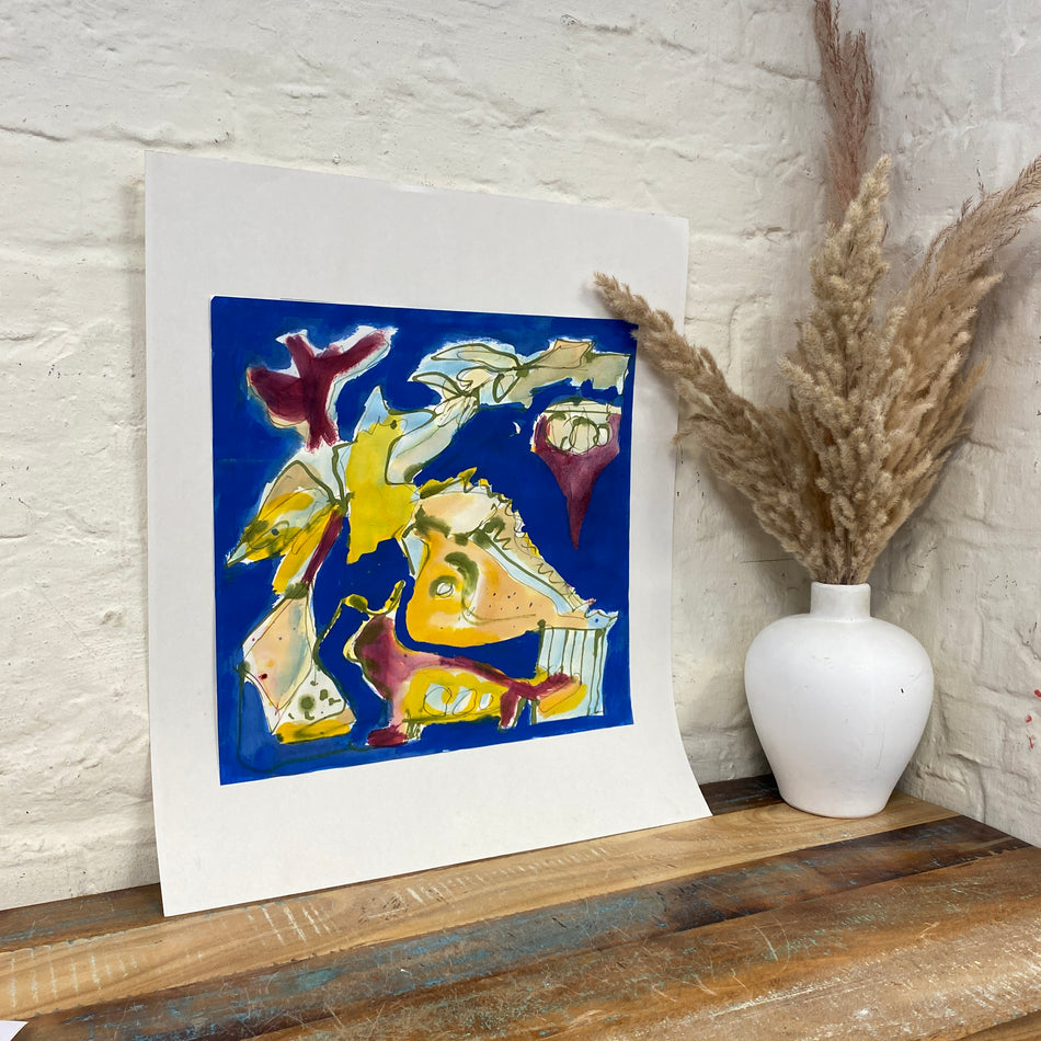 Abstrakte Kunst auf Papier Malerei 50x60 Wandbild Deko