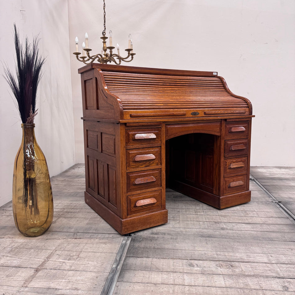 Rollbüro Rolltop Eiche Braun 19. Jhr. Schreibtisch Vintage Antiquität