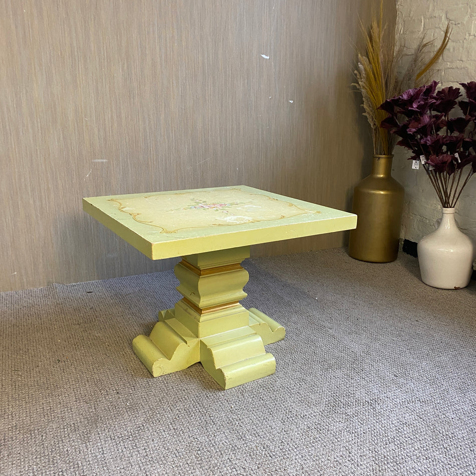 Vintage Beistelltisch Gelb mit Blumenmuster – dekorativer Shabby Chic Tisch gebraucht