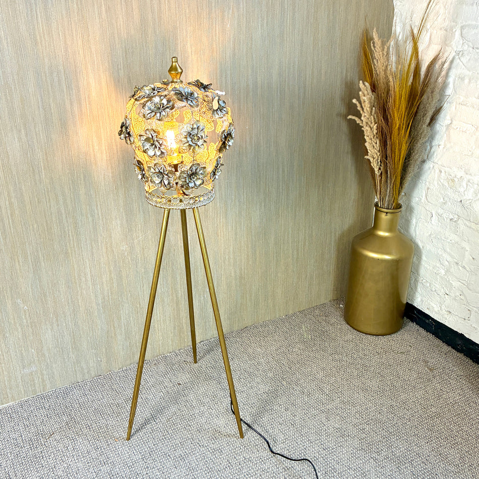 PTMD Loraz Stehlampe mit Blumenornamenten golden Metall 112cm Lampe