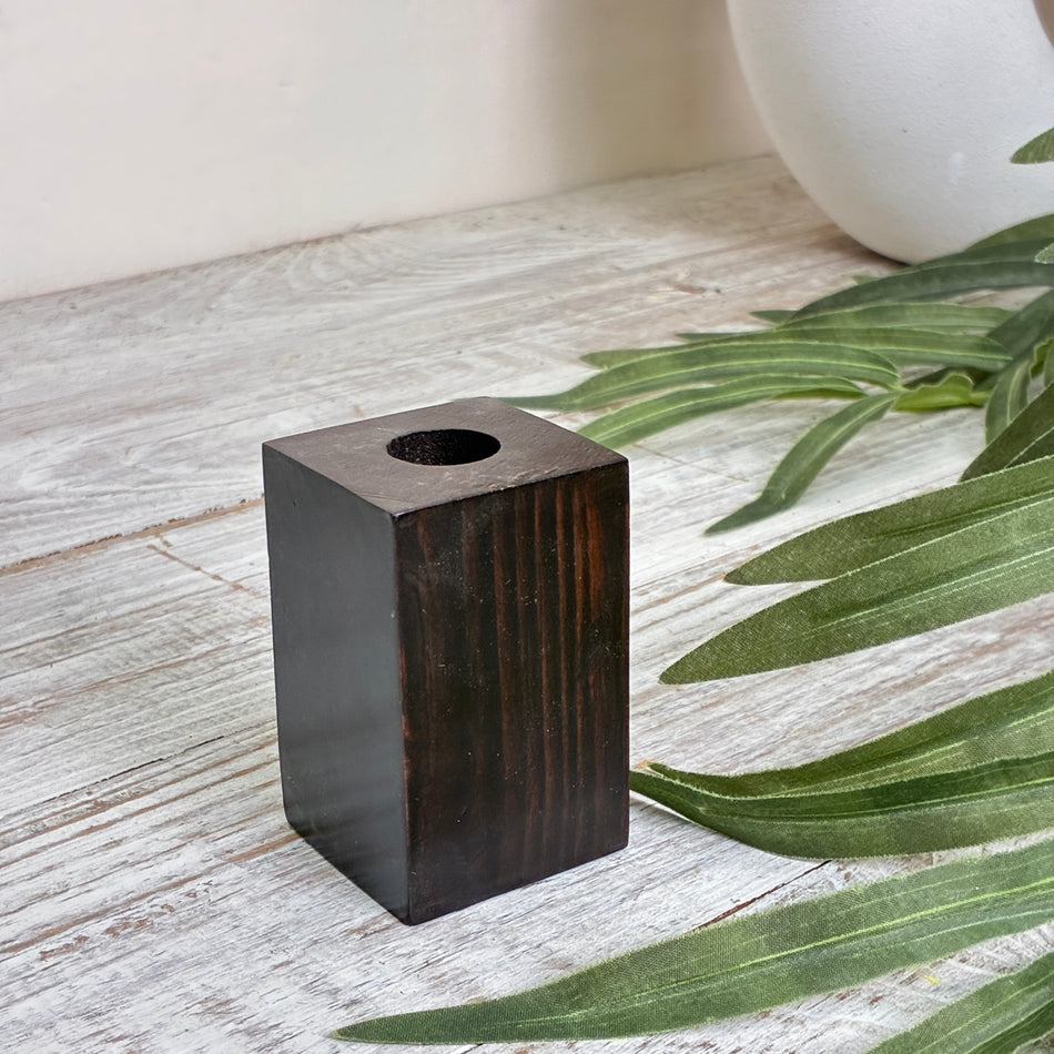Kerzenständer Dunkelbraun Holz Block Quader Kerzenhalter Stabkerze Deko