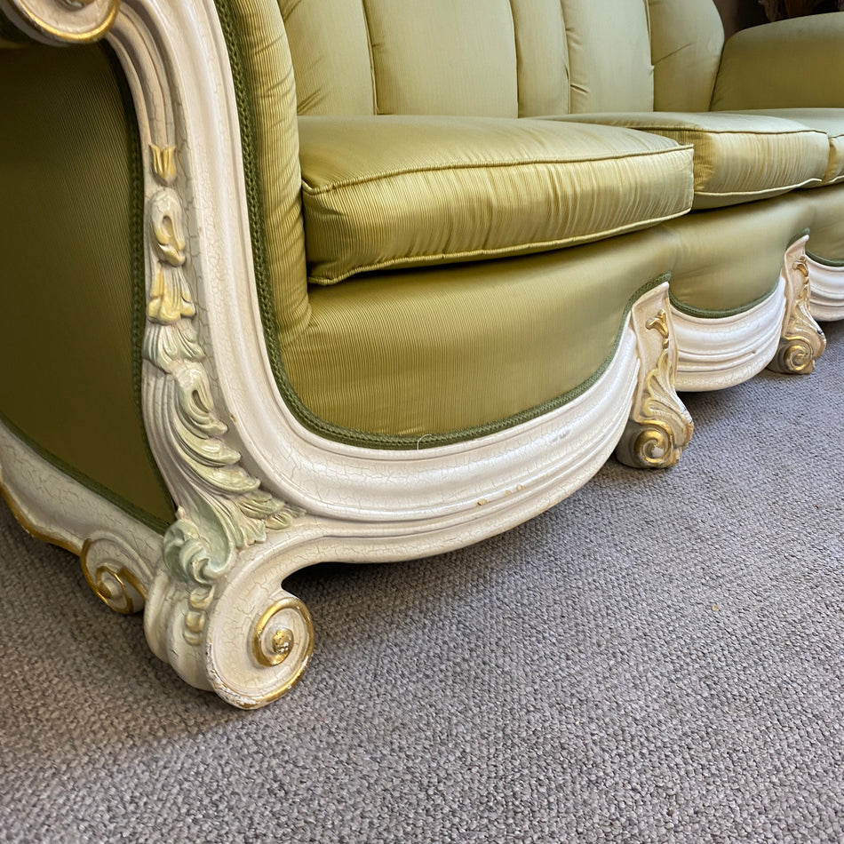 Barock Sofa 3-Sitzer Grün mit Holzschnitzereien – Elegante Vintage Couch gebraucht