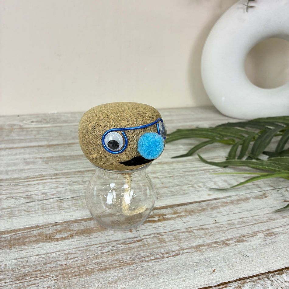 Graskopf Im Glas Blau 12cm Gesicht Pflanze Pflanz-Set Grasgesicht Deko