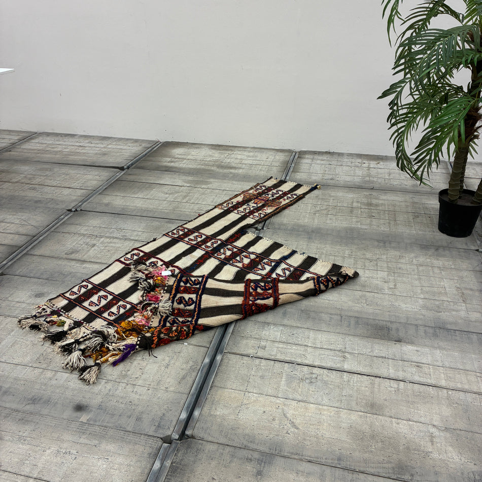 Orient Kelim Wandbehang 116x205cm  Nomadenteppich Bestickt Fransen Teppich Gebraucht