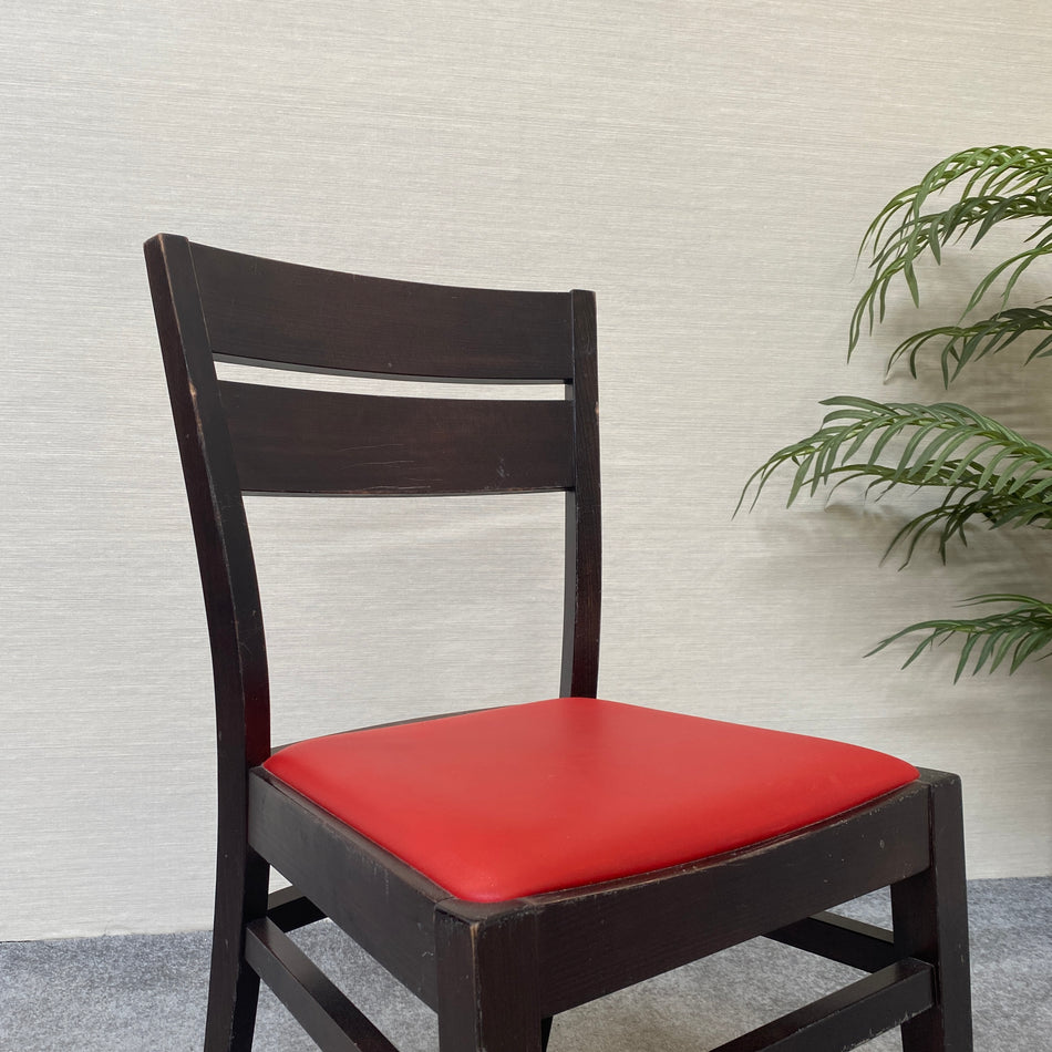 Stuhl gebraucht dunkelbraun Holz Leder hell rot Esszimmerstuhl