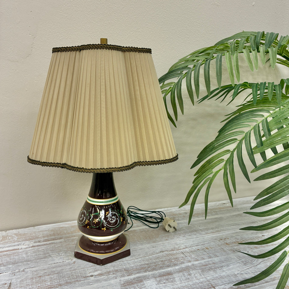 Tischlampe creme braun Keramik Stoff Lampe Gebraucht