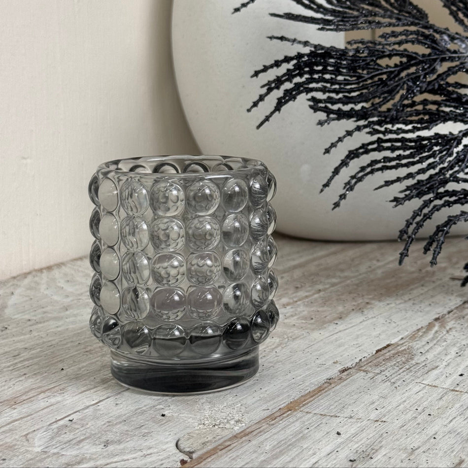 Housevitamin Teelichthalter Windlicht Glas Grau Noppen-Design Kerzenhalter Deko