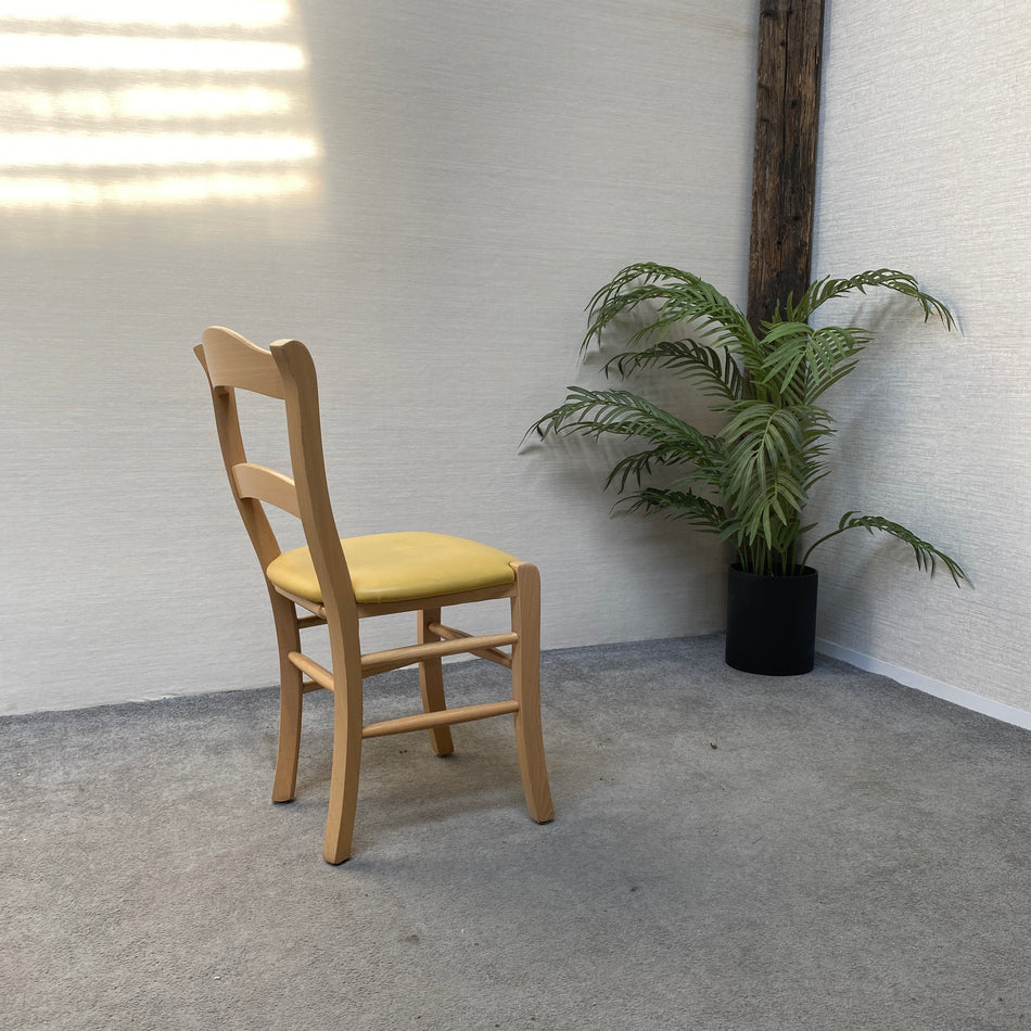 Stuhl gebraucht hellgelb Holz Leder Esszimmerstuhl