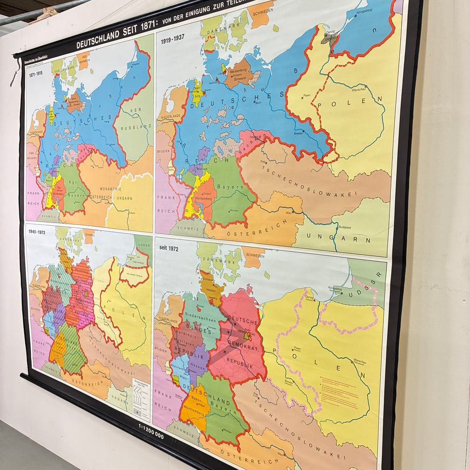 Vintage School Map – German East since 1871 – Geography Educational Chart Justus Perthes Roll Map Used