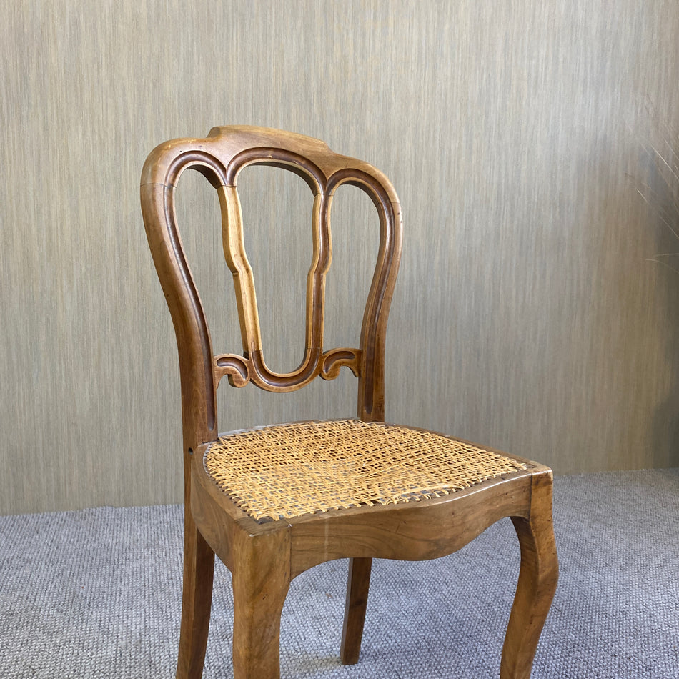 Spätbiedermeier Stuhl antik Nussbaum Holz Korbgeflecht