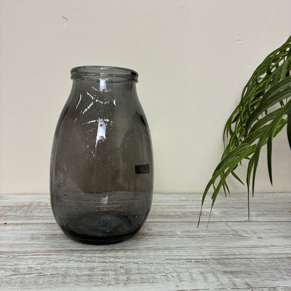 Vase Grau Glas Recyclet Vintage Deko Flasche Vase 28cm